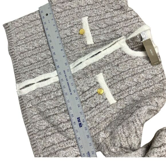 J Crew‎ Cardigan L Grey Cable-knit Sweater Lady Jacket BV344 Gold Buttons Preppy - Picture 8 of 15